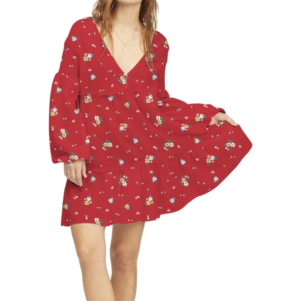 NWT Billabong x Wrangler Red Floral Dress